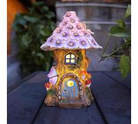 Casas de hadas solares para jardines al aire libre, 20,5 cm/8 pulgadas de resina Árbol de flores Accesorios de jardín de hadas decoración con luz solar, estatua de casa de hadas impermeable para deco