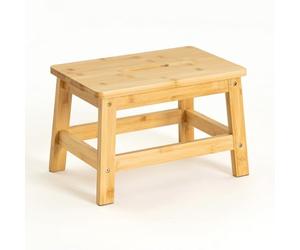 CASASELECCION Taburete Escalón de Madera de Bambú Natural con Asa Integrada y Protección Anti-Rayaduras en Las Patas de 38x26x25 cm y Resistencia de 150 kg para Cocina y Baño.
