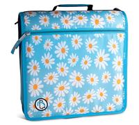 Case-it Carpeta con cremallera, junta tórica de 3 pulgadas con pestañas de 5 colores, carpeta de archivos expandible y correa para el hombro y asa, D-146-P, margarita, azul claro