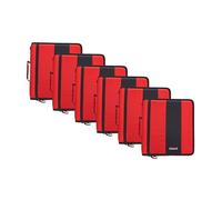 Case-it D-251 - Carpeta clásica con cremallera, anillas de 5 cm, para 350 hojas, varios bolsillos de almacenamiento y correa para el hombro, escuela y oficina, rojo (“fire engine”), 6 unidades