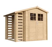 Caseta de jardín con soporte de madera para leña, 4,47 m2 - Con suelo tratado, puerta con cerradura - Ancho 206 cm x Profundidad 272 cm x Alto 218 cm - Modelo TIMBELA M386F+M386G