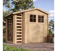 Caseta de jardín con soporte de madera para leña, 4,47 m2 - Puerta de alta calidad con cerradura - Ancho 206 cm x Profundidad 272 cm x Alto 218 cm - TIMBELA M386F