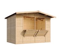 Caseta De Jardín De Madera Con Piso, Mostrador Y Puerta 336x263cm/6 M2 Puesto De Mercado, Gran Bar De Madera Al Aire Libre De Jardín, Puesto De Jardin Venta, Kiosko Bar, Kiosco Eventos Timbela M150
