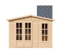 Casa de jardín de madera, 6 m² - Dimensiones: 232 x 332 x 222 cm - Amplia cabaña multifuncional para jardín - Cobertizo de madera para jardín, estudio - Color gris, tejas asfálticas - TIMBELA M334FB +