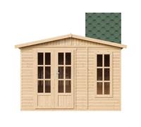 Casa de jardín de madera, 6 m2 - Dimensiones: 232 x 332 x 222 cm - Amplia cabaña multifuncional para jardín - Almacén de herramientas de madera, estudio para jardín - Tejas bituminosas de color verde