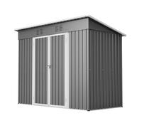 Caseta de jardín de metal 242 x 126 x 182 cm, cobertizo de 8 x 4 pies con tejado, marco de suelo y puerta con cerradura, 2 rejillas de ventilación, cobertizo resistente a la intemperie de chapa de
