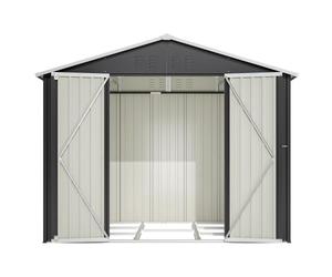 Caseta de jardín de metal, cobertizo de jardín para herramientas con puerta corredera, 4 tomas de aire y cerradura, cobertizo de exterior para moto, bicicletas y contenedores, 240 x 192,3 x 191 cm