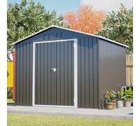 Caseta de jardín de metal de 240 x 192,3 x 191 cm, cobertizo con cerradura con doble puerta y 4 ventilaciones, cobertizo de chapa de acero para jardín, bicicletas, cubos de basura y herramientas de