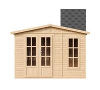 Caseta de Jardín Exterior de Madera 6,03 m², Cobertizo para Bicicletas, Caseta de Almacenamiento, Pared de 17 mm, Ventana, TIMBELA M334FB+H334FBBLACK