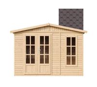 Casa de jardín de madera, 6 m² - Dimensiones: 232 x 332 x 222 cm - Amplia cabaña multifuncional para jardín - Cobertizo de madera para jardín, estudio - Color marrón, tejas asfálticas - TIMBELA M334FB