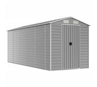 Caseta De Jardín Gris Claro 191x470x198 cm Acero Galvanizado | Acero galvanizado resistente, 4 rejillas ventilación, techo inclinado drenaje, manijas puerta, almacenamiento leña