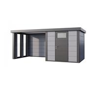 Caseta de Jardin metálica NH4 con Apoyo e Ventanas a la izquierda | Gris Claro | (238 x 238) + (284 x 238) - NOVO HABITAT