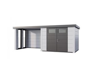 Caseta de Jardin metálica NH7 con Apoyo e Ventanas a la izquierda | Blanco / Blanco | (298 x 238) + (284 x 238) - NOVO HABITAT