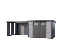 Caseta de Jardin metálica NH8 con Apoyo grande e Ventanas a la izquierda | Gris Claro | (298 x 298) + (344 x 298) - NOVO HABITAT