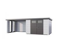 Caseta de Jardin metálica NH9 con Apoyo grande e Ventanas a la izquierda | Blanco / Blanco | (328 x 298) + (344 x 298) - NOVO HABITAT