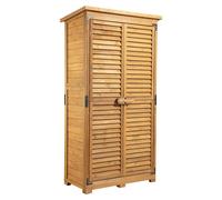 Caseta de jardín Wiltec con puerta de listones, 870 x 465 x 1600 mm, armario de jardín de madera de abeto con 3 compartimentos, cobertizo para herramientas con techo de betún