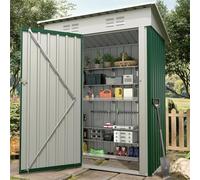 Caseta de metal, 152,4 x 91,44 cm, cobertizo de jardín con techo inclinado y puerta con cierre, cobertizo compacto de metal para jardín, patio trasero, terraza (marrón)