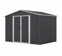 Caseta de metal 300 x 252 x 191 cm, cobertizo de chapa de acero galvanizado con techo a dos aguas y puertas correderas, cobertizo de jardín negro para jardín y herramientas
