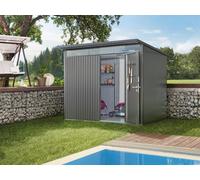 Caseta de metal avantgarde eco a5 de 260x218x220 cm y 5.72 m2 con 0.5 mm espesor y puerta abatible biohort