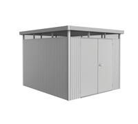Caseta de metal highline h5 de 275x222x315 cm y 8.66 m2 con 0.5 mm espesor y doble puerta abatible biohort