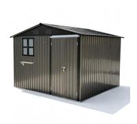 Caseta de metal para electrodomésticos, 7,2 m², puerta doble, 2 ventanas | Chapa reforzada, piezas premontadas y estante para flores, estable, rápido de montar, duradero en el jardín.