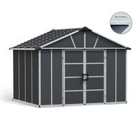 Caseta de policarbonato yukon de 332x252x271 cm y 9 m2 con 10 mm espesor y doble puerta abatible canopia by palram