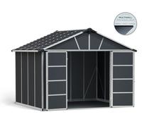Caseta de policarbonato yukon de 332x252x271 cm y 9 m2 con 10 mm espesor y doble puerta abatible canopia by palram