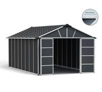 Caseta de policarbonato yukon de 332x252x519 cm y 17.2 m2 con 10 mm espesor y doble puerta abatible canopia by palram