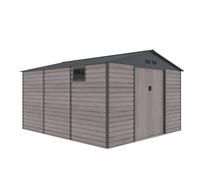 Caseta de resina surrey 13 de 340x226x382 cm y 13 m2 con 0.25 mm espesor y doble puerta corredera gardiun