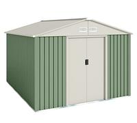Caseta Metálica de Jardín 7,86 m2 - 4 Rejillas Anticondensación - Verde y Beige - Puerta Corredera Doble - Techo a Dos Aguas - Cobertizo de Metal Almacenaje Exterior
