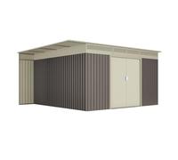 Caseta Metálica Jardín 13,22m2 - Leñero Exterior - Respiraderos para Evitar Condensación - Techo Inclinado - Topo Beige - Cobertizo Resistente de Metal Almacenaje con Voladizo Lateral