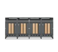 Caseta para contenedores de basura con tapa abatible hidráulica, 4 compartimentos, puertas con cerradura, 264x80x118,5 cm, Gris+Color natural