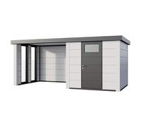 Caseta de Jardin metálica NH4 con Apoyo e Ventanas a la izquierda | Blanco / Blanco | (238 x 238) + (284 x 238) - NOVO HABITAT
