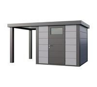 Caseta de Jardin metálica NH4 con Apoyo abierto pequeño a la izquierda | Gris Claro | (238 x 238) + (168 x 238) - NOVO HABITAT