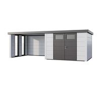Caseta de Jardin metálica NH9 con Apoyo grande e Ventanas a la izquierda | Blanco / Blanco | (328 x 298) + (344 x 298) - NOVO HABITAT