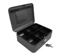 Cash Box with Simple Latch and 2 Keys plus Removable Coin Tray 200mm Black