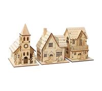 Casita De Madera Luminosa De 3 Piezas, Casita Navideña Iluminada, Pequeño Pueblo Navideño De Madera, No Se Deforma Fácilmente, Lindas Decoraciones De Escritorio Adecuadas Para Dormitorios,estanterías.