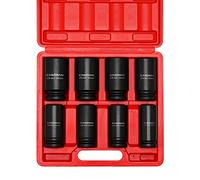 CASOMAN Juego de 8 llaves de vaso de impacto profundo de 3/4 pulgadas, CR-MO, métrico, 6 puntos, 26 mm a 38 mm, diseño de esquina de radio, juego de llaves de impacto resistentes Dr. de 3/4 pulgadas