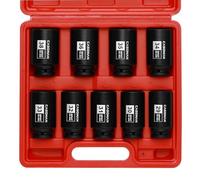 CASOMAN Juego de llaves de vaso grande de 1/2 pulgada, tuerca de eje profundo, 6 puntos, CR-MO, métrico, 29 mm-38 mm, 9 piezas de 1/2 pulgada Dr. Deep Impact Socket Set