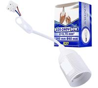 Casquillo para Bombillas E27 con Cable y Bloque Terminales 160mm 2x0,75mm² | Ø40 mm Max 60W 220-240V - Casquillo Bombilla E27 de Color Blanco - Garantía de 10 Años - MONTERAL