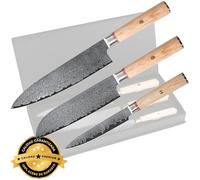 Cassary Set de cuchillos de acero de Damasco con con mango de madera Juego cuchillos cocina japoneses de acero de Damasco Cuchillos damasco profesionales para todo tipo de cocineros (Set 3)