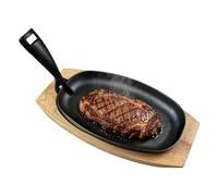 Cast Iron Skillet, Smooth Griddle Pan With Wooden Serving Tray, 9.5x5.5 In | Even Heating Supports Searing Frying And Baking Durable Iron Construction Includes Wood Tray For Serving Compact Kitchen Cook