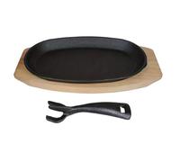 Cast Iron Steak Pan Oval Nonstick Skillet Wooden Handle Tray | Iron Cookware for Home Restaurant Kitchen Indoor BBQ Camping Party Oven Fish Bacon Meat