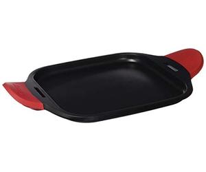 CASTEY - Bandeja de Inducción de Castey, 35 cm, Modelo IP35, Asador Antiadherente, Color Rojo, Asas de Silicona Fijas, Mejor Manejo y Mayor Comodidad