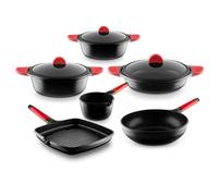Castey - Batería De Cocina 6 Piezas Inducción Mango Rojo