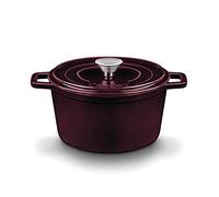 CASTEY - Cacerola Alta de Hierro, 16 cm, Color Burdeos, Cazo Indeformable, Resistente a las Altas Temperaturas, Tapadera con Sistema de Humidificación, Pomo de Acero Inoxidable