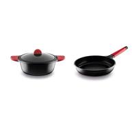 Castey Cacerola Alta Inducción 28 cm Con Tapadera + Sartén Inducción 24 cm Mango Rojo