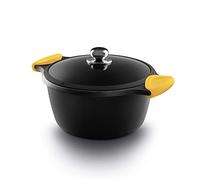 CASTEY - Cacerola Alta Vitro-Gas, 24 cm, Aluminio, Color Amarillo, con Tapa, Revestimiento Antiadherente, Distribuye de Forma Homogénea el Calor, Resistente y Duradera, Libre de PFOA