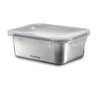 Castey - Envase Rectangular de Acero Inoxidable, Apto Microondas, 1200 ml, Cierre Hermético Tapa, Conservación de Alimentos, Tapa Libre de BPA, Diseño Antiderrames, Apto Lavavajillas
