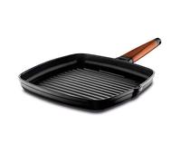 CASTEY - Grill Asador de Inducción, 22 cm, Modelo 5-G22, Mango de Madera de Cedro, Sartén Antiadherente de Aluminio, Distribución Homogénea del Calor, Fácil de Limpiar
